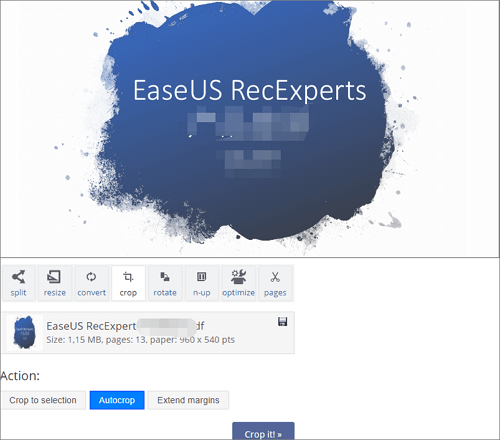 Recadrer un document PDF en ligne avec PDFResizer