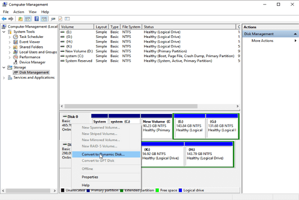 convertir basique en dynamique avec gestion des disques