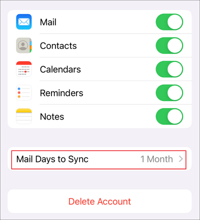 jours de messagerie à synchroniser