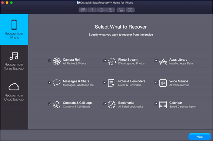 Logiciel de récupération de données Ontrack pour iPhone