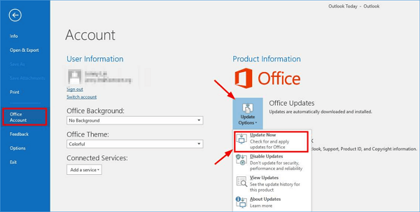 Corrigez l'erreur Outlook 2016 qui ne répond pas en mettant à jour Outlook.