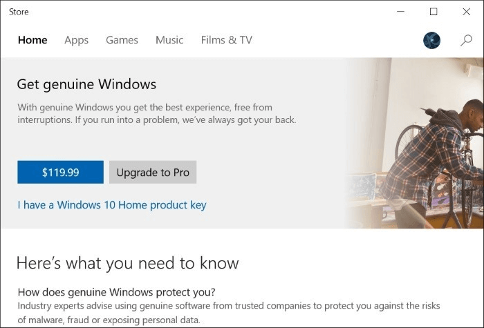 Mettre à jour Windows 10 de Home à Pro sans clé d'activation.