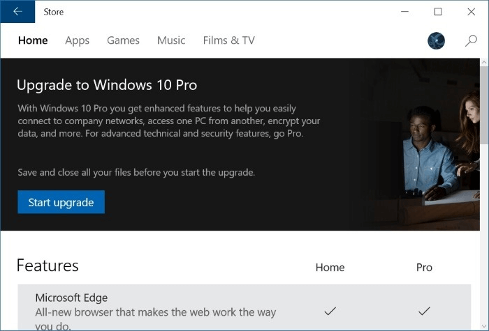 Confirmer la mise à niveau de Windows 10 de Home à Pro.