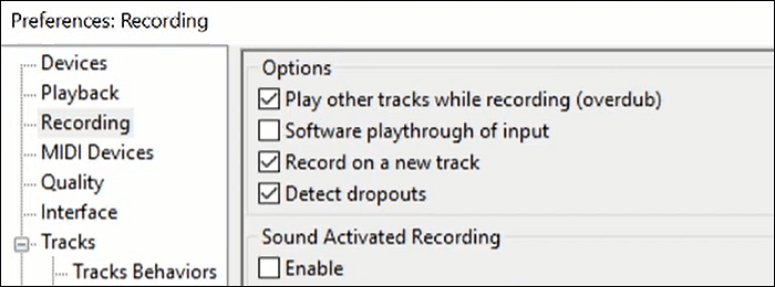audacity n'enregistre pas le paramètre des préférences