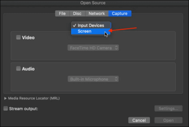 capture d'écran de périphérique vlc