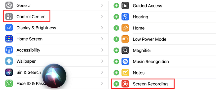 centre de contrôle pour trouver un enregistreur d'écran