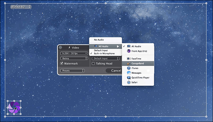 iris programmer enregistrement d'écran sur mac