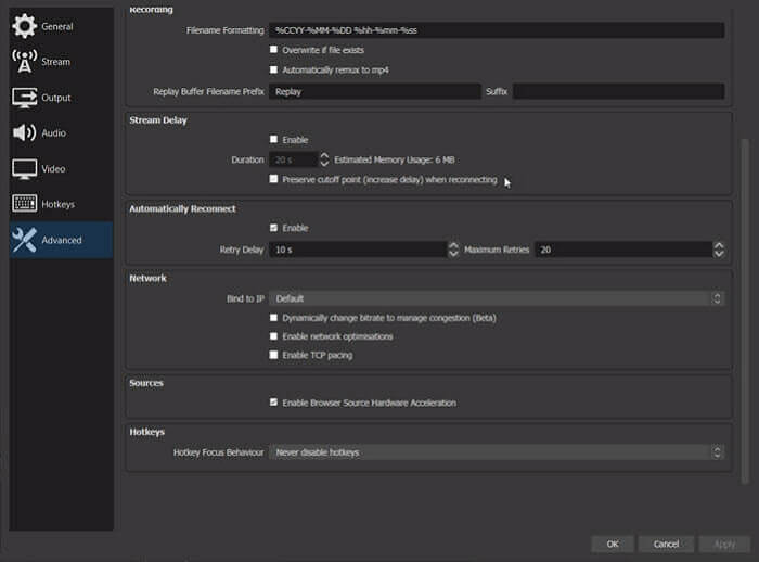 obs sims 4 paramètres réseau