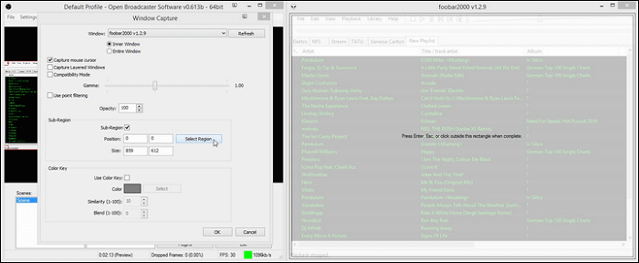 obs cliquez sur la sous-région