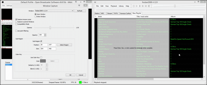 obs cliquez sur la sous-région