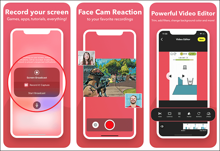 Application d'enregistrement d'écran et de facecam pour iPhone