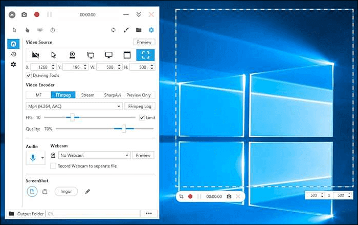 Enregistreur d'écran avec facecam sur Windows 10
