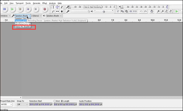 définir le périphérique d'enregistrement audacity