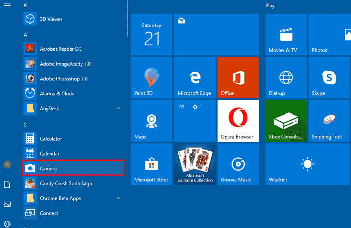 Enregistreur webcam intégré sous Windows 10