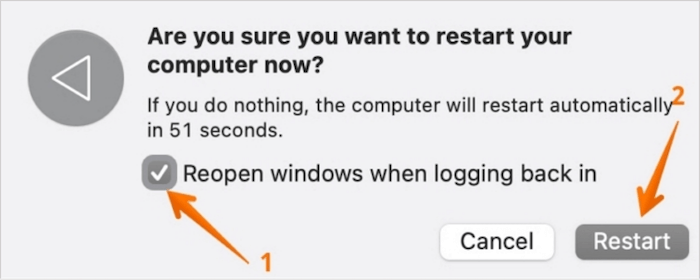 Cliquez sur le bouton Redémarrer