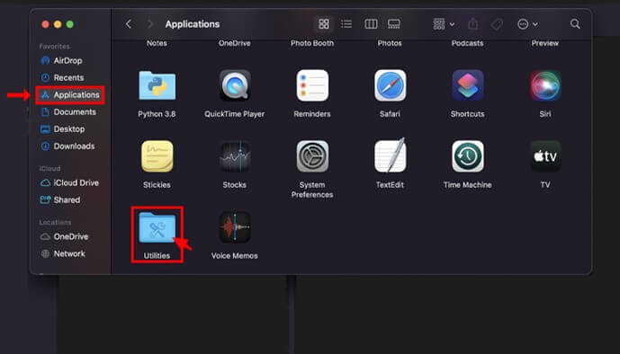 Ouvrir les utilitaires dans MacOS