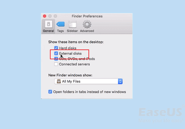 afficher le disque dur externe dans les paramètres du finder