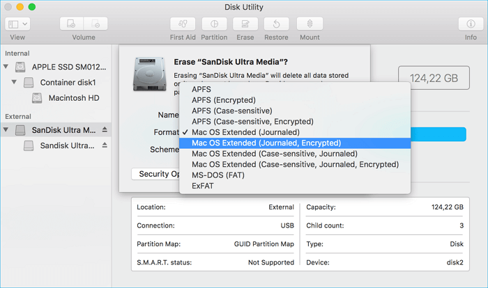 Sélectionner le format de fichier et formater le disque sur Mac avec l'utilitaire Disk