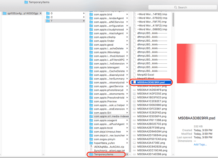 récupérer des fichiers mac non sauvegardés de photoshop à partir de fichiers temporaires de photoshop étape 2