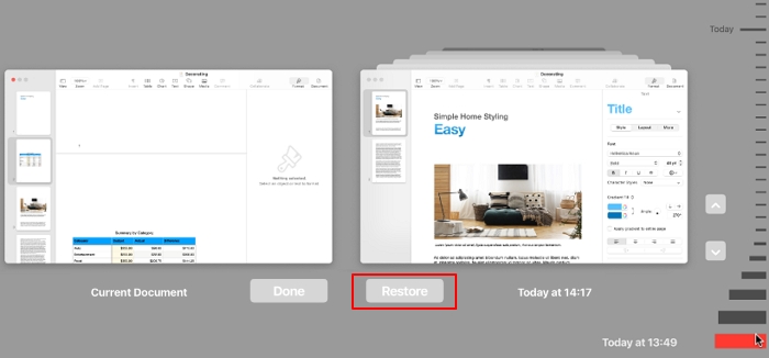 Restaurer une version antérieure du fichier Pages sur Mac
