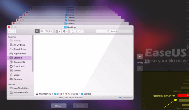 Utilisez la chronologie pour retrouver la version précédente des fichiers perdus dans la sauvegarde Time Machine.