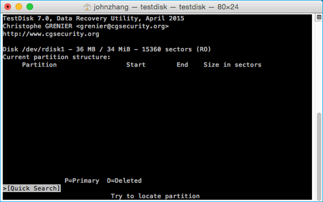 Capture d'écran de TestDisk