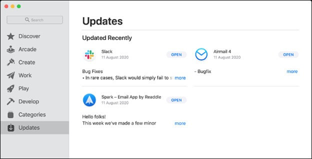 cliquez sur mettre à jour dans le menu latéral