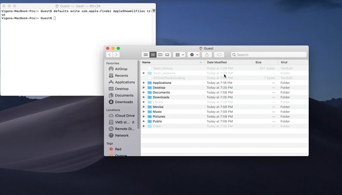 Démasquer les fichiers dans le terminal étape 4
