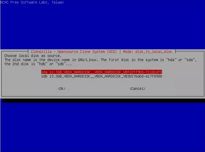 choisir le disque source à cloner