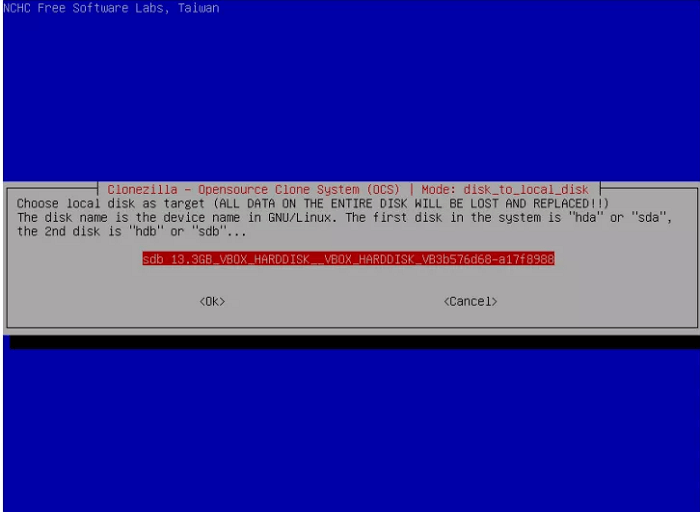 choisir le disque cible à cloner