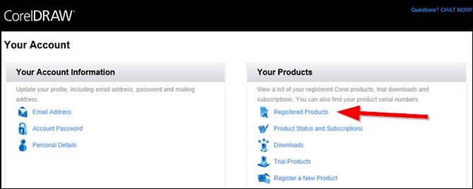 aller aux produits enregistrés dans coreldraw