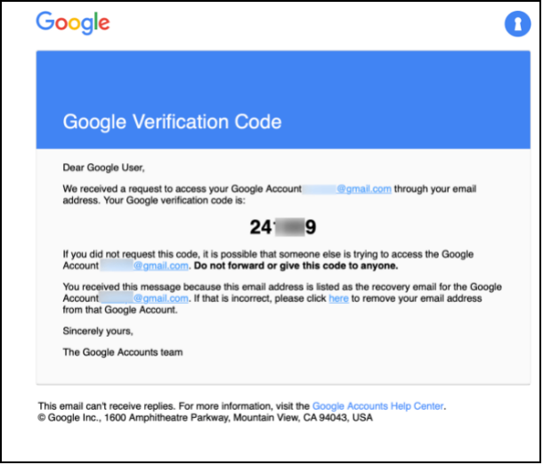 code de vérification google