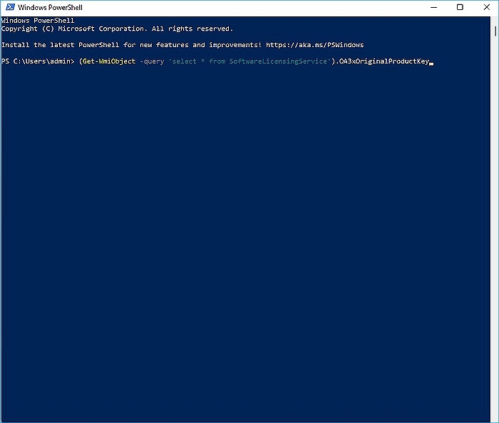 entrez la commande powershell