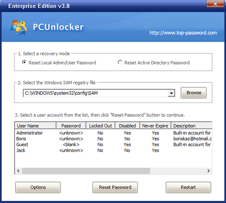pcunlocker - réinitialiser le mot de passe