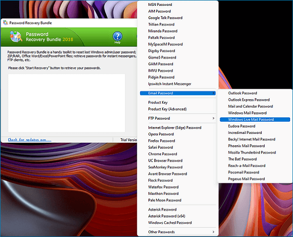 trouver le mot de passe windows live mail avec le bundle de récupération de mot de passe