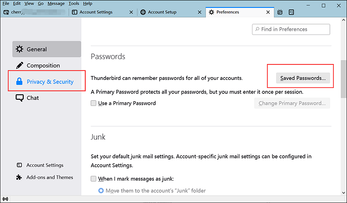 trouver des mots de passe enregistrés dans Thunderbird