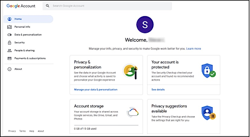 page de compte google