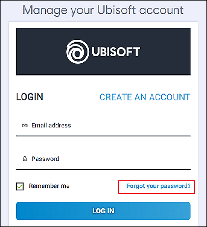 sélectionnez mot de passe oublié sur la page de connexion ubisoft