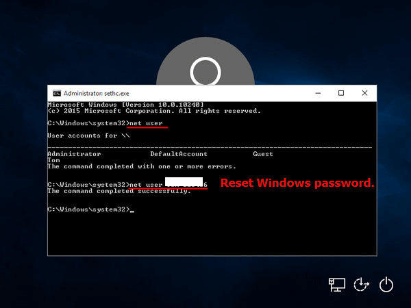 reset mot de passe windows 10 cmd