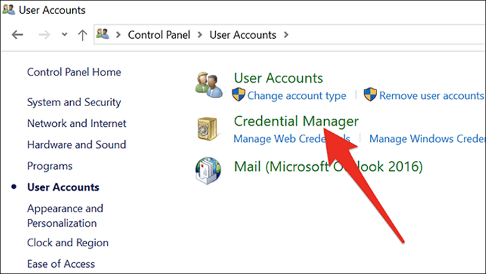ouverture gestionnaire d'informations d'identification