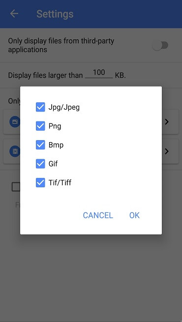 Récupérer des photos et des vidéos supprimées à partir d'Android sans ordinateur - Paramètres de configuration