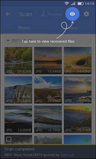 vérifier les photos/vidéos récupérées