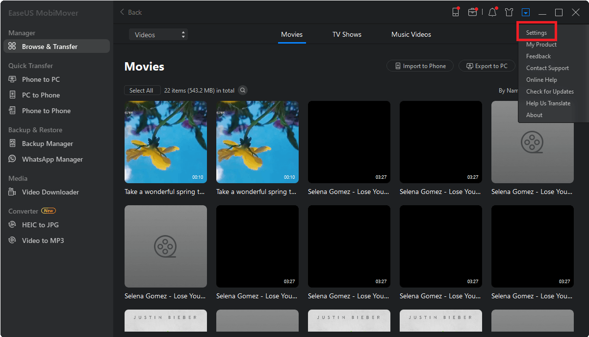 commencer à transférer des fichiers
