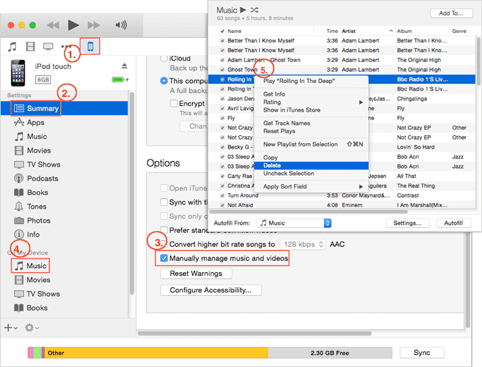 supprimer des chansons de iPod mais les garder dans iTunes