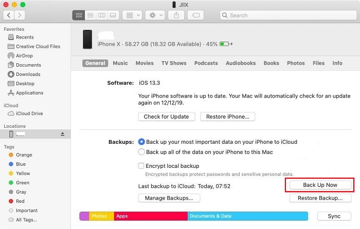 Αποθηκεύστε το iPhone με το Finder