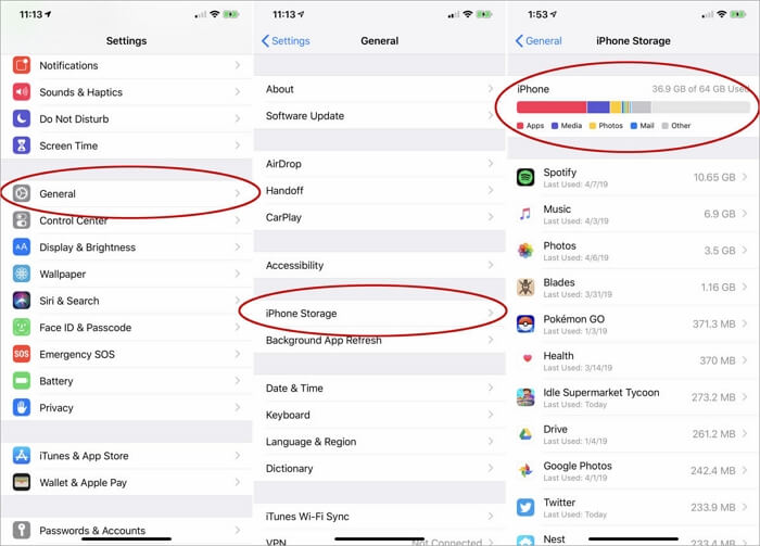 vérifier l'utilisation du stockage de l'iPhone