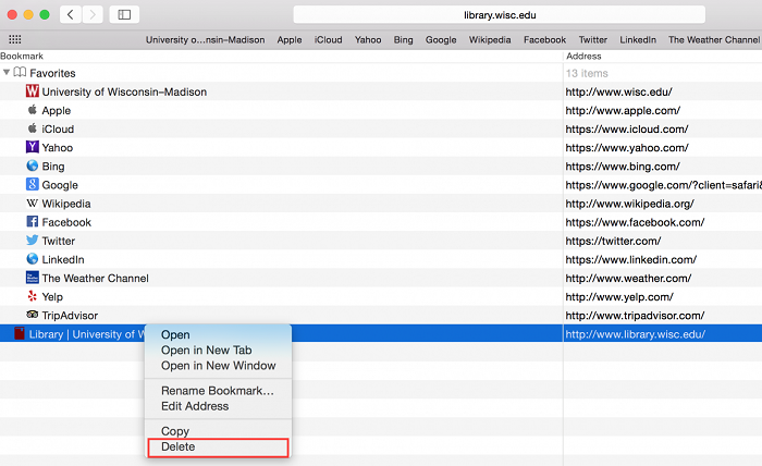 Supprimer un signet de votre Mac