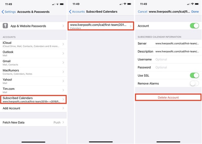 Supprimer un abonnement de calendrier sur iPhone et iPad dans iOS 12/13