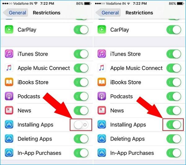 désactiver la restriction pour l'installation d'applications