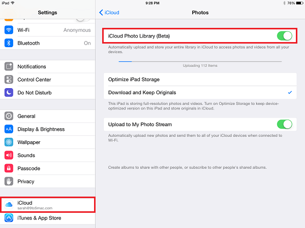 Activer la photothèque iCloud sur iPad